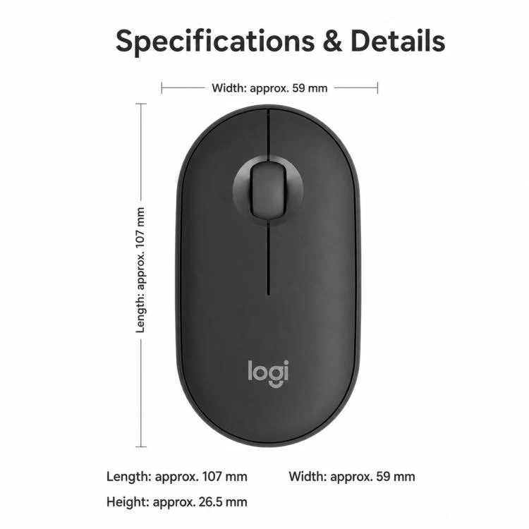Logitech PEBBLE 2.0 M350S 4000DPI Ultra-Thin Dual-Mode Wireless Bluetooth Mouse(Black) - Image 3