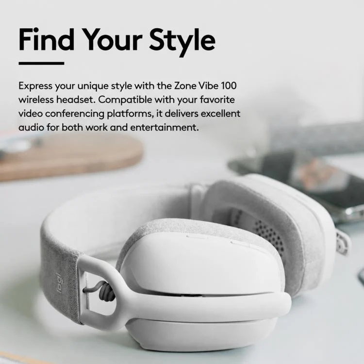 Logitech Zone Vibe 100 Wireless Gaming Headset with Mic(White) - Image 3
