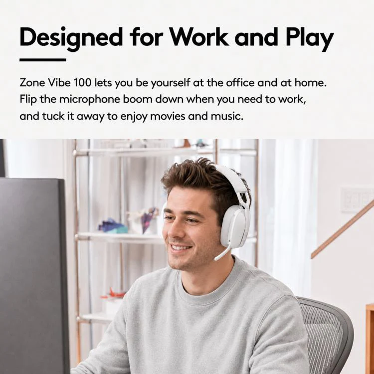 Logitech Zone Vibe 100 Wireless Gaming Headset with Mic(White) - Image 7