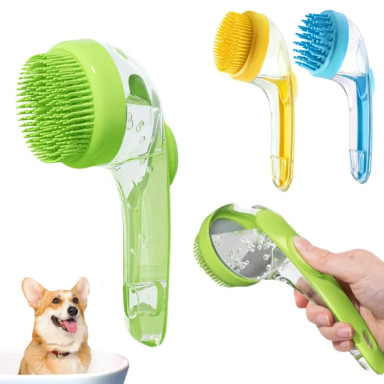 Long Handle Pet Bathing Brush Silicone Dogs Cats Cleaning Massage Brush Grooming Comb, Style: Fine Teeth Blue - Image 2