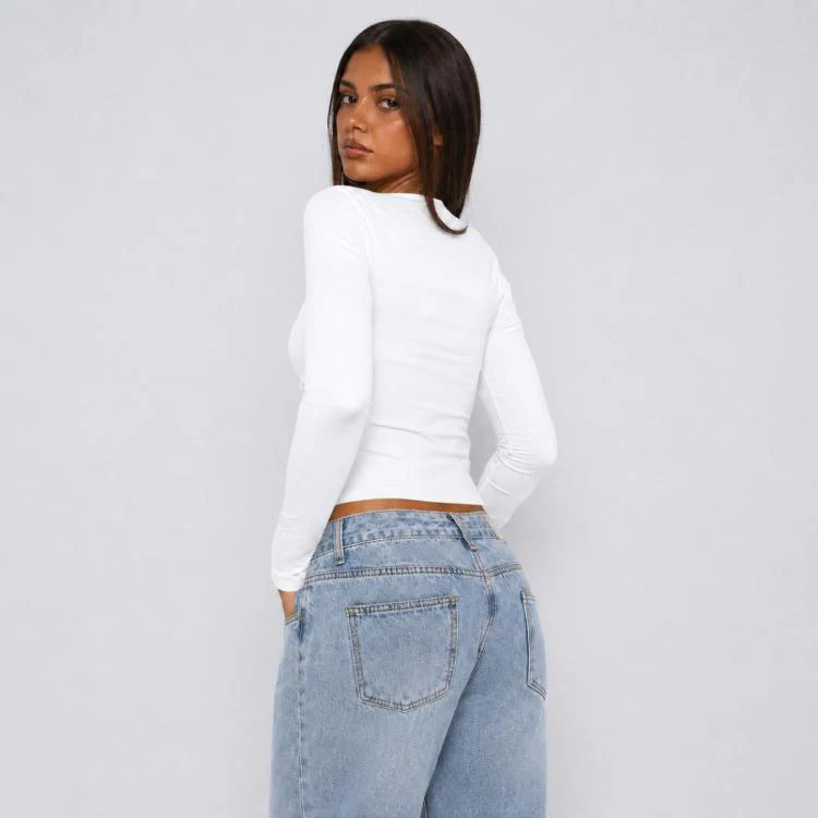 Long Sleeve Sexy Y2K Form-Fitting Slim Knitted T-shirt Top, Size:M(White) - Image 3