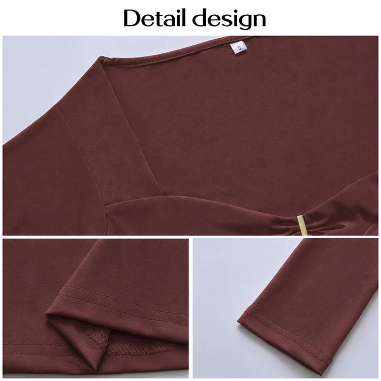 Long Sleeve Sexy Y2K Form-Fitting Slim Knitted T-shirt Top, Size:M(Wine Red) - Image 4