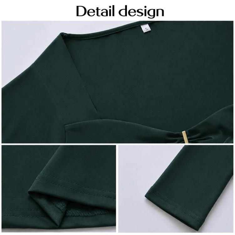 Long Sleeve Sexy Y2K Form-Fitting Slim Knitted T-shirt Top, Size:XS(Dark Green) - Image 4
