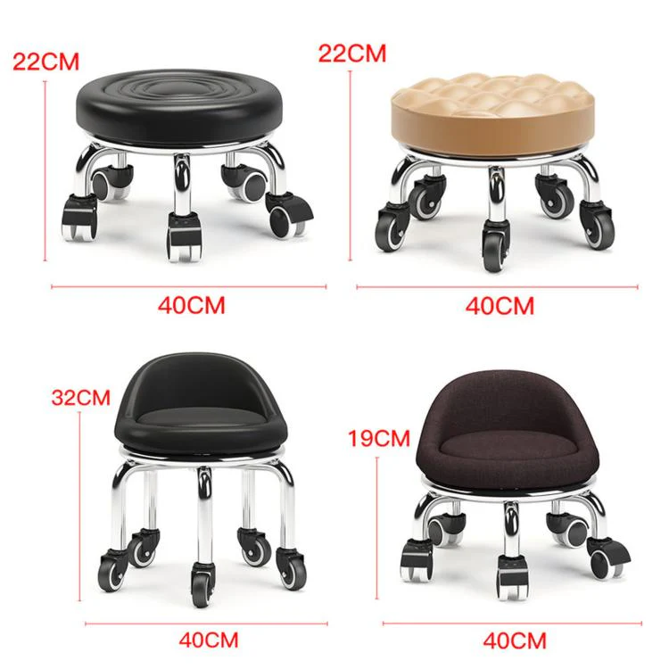 Low Rolling Stool with Wheels Small Swivel Roller Stool Backrest 32cm Bearing Wheels - Image 3