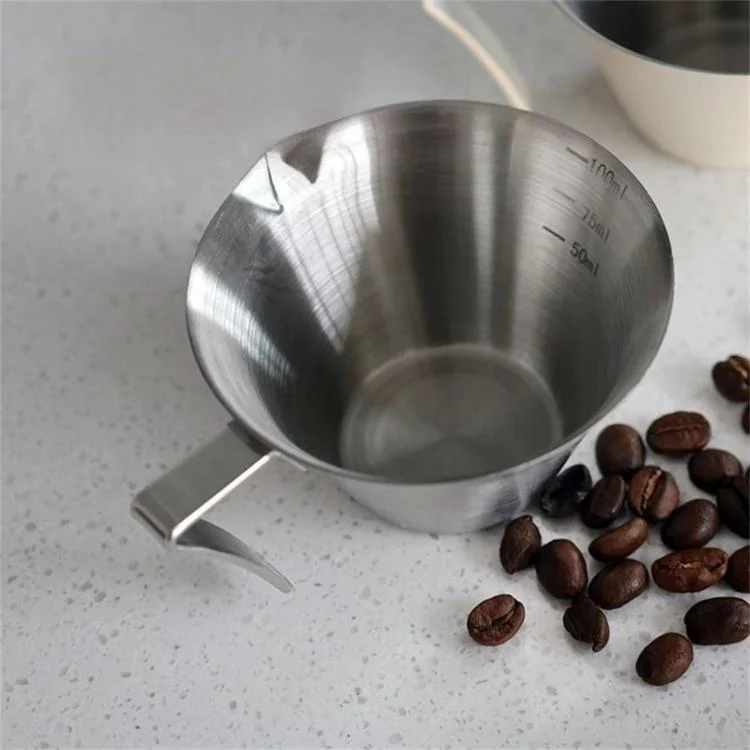 LsCook Thick 304 Stainless Steel 100ml Coffee Brewing Cup With Measurement Markings(Stainless Steel Natural Finish)