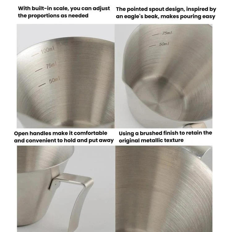 LsCook Thick 304 Stainless Steel 100ml Coffee Brewing Cup With Measurement Markings(Stainless Steel Natural Finish) - Image 6