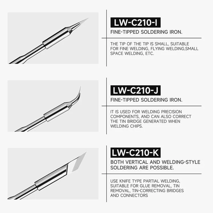 LUOWEI LW-C210 Series Lead Free Soldering Iron Tip for 210 / T26 Series Soldering Station, Model:LW-C210-I - Image 6