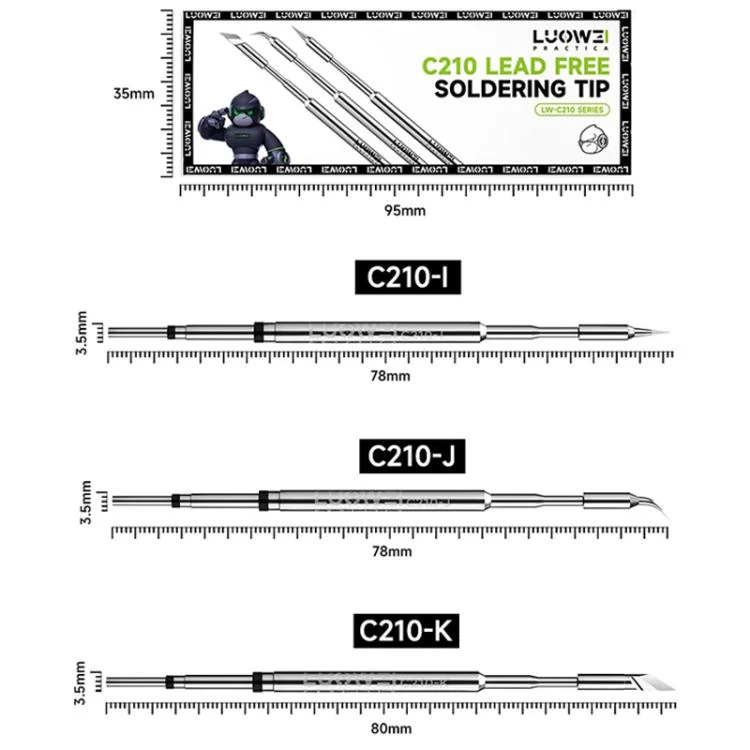 LUOWEI LW-C210 Series Lead Free Soldering Iron Tip for 210 / T26 Series Soldering Station, Model:LW-C210-K - Image 8