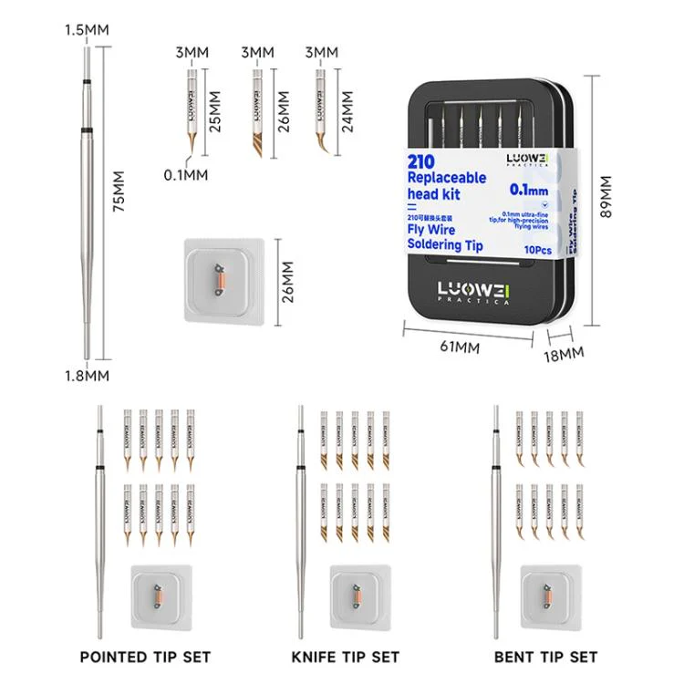 LUOWEI LW-C210F Series 10 in 1 Flying Wire Soldering Iron Tip Set, Model:Elbow - Image 7