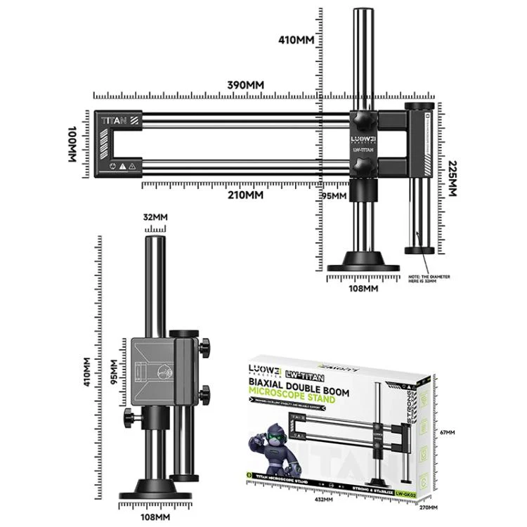 LUOWEI LW-GK02 Titan 360 Degree Rotating Lift Microscope Universal Dual Axis Swing Arm Stand - Image 7