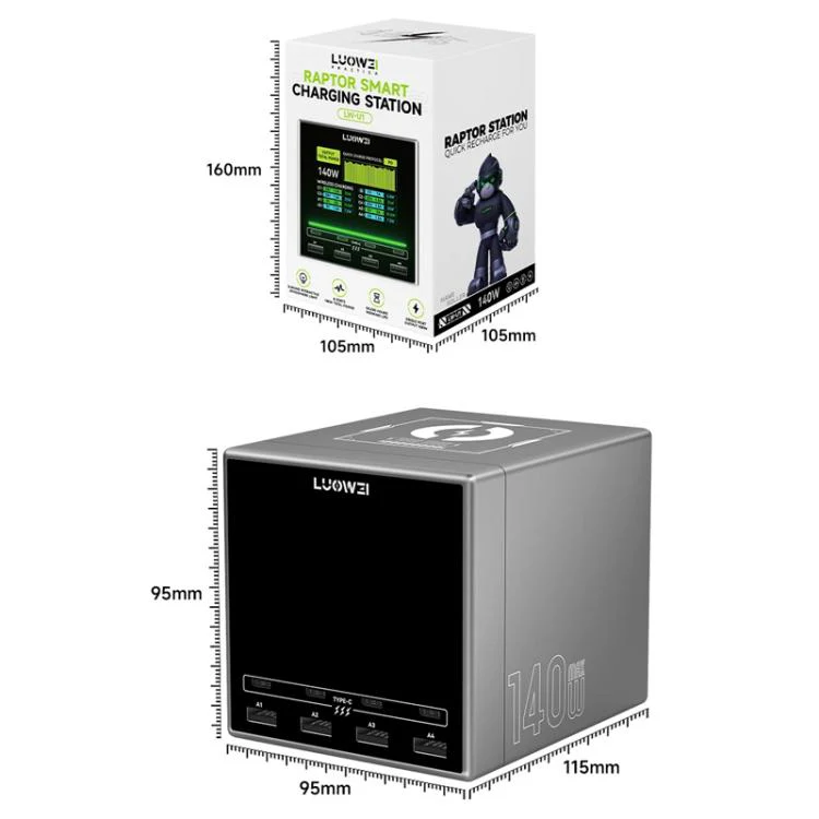 LUOWEI LW-U1 140W Raptor 8-Ports USB & Type-C Charger Station with Wireless Charging, Plug:EU Plug - Image 10
