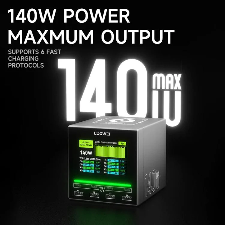 LUOWEI LW-U1 140W Raptor 8-Ports USB & Type-C Charger Station with Wireless Charging, Plug:EU Plug - Image 2