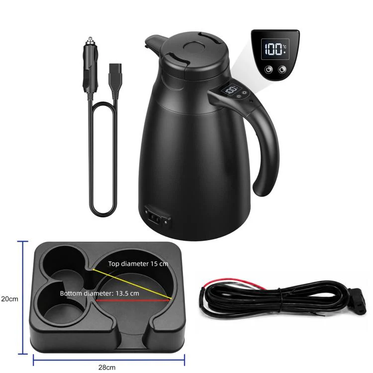 LY1200 12V/24V Universal Digital Display Car Kettle 1.2L Stainless Steel Electric Water Kettle, Spec: Kettle + Base + 4m Cable