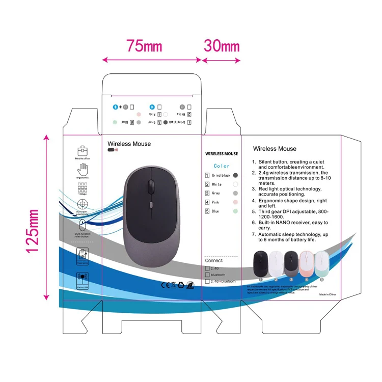 M030 4 Keys 1600DPI Laptop Office Mute Mouse, Style: Wireless (Gray) - Image 7