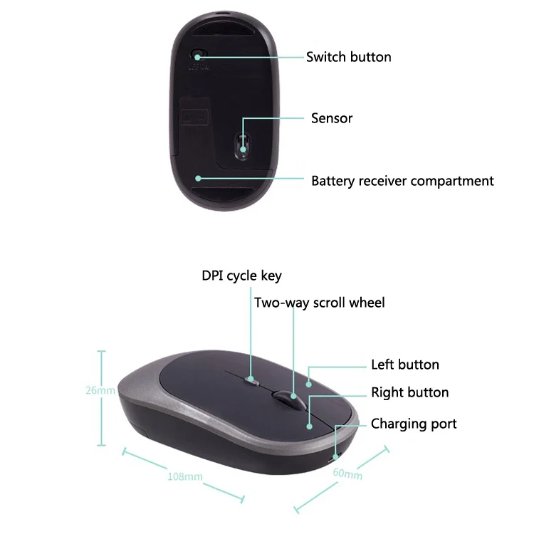 M030 4 Keys 1600DPI Laptop Office Mute Mouse, Style: Wireless (Pink) - Image 3