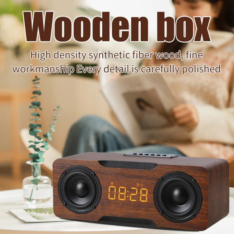M8C Multifunctional Alarm Clock Bluetooth Speaker(Dark Brown) - Image 4