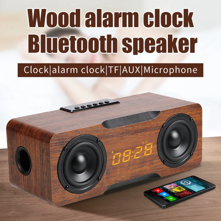 M8C Multifunctional Alarm Clock Bluetooth Speaker(Dark Brown) - Image 6