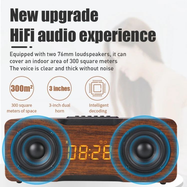 M8C Multifunctional Alarm Clock Bluetooth Speaker(Dark Brown) - Image 7