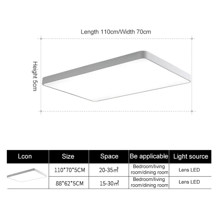 Macaron LED Rectangle Ceiling Lamp, Stepless Dimming, Size:110x70cm(Black) - Image 3
