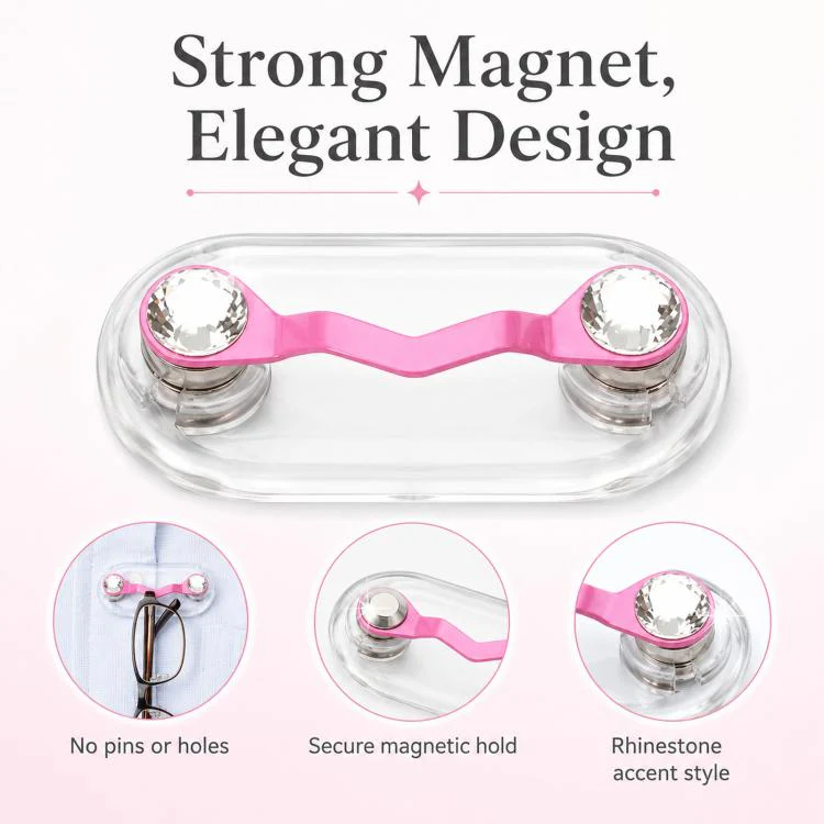 Magnetic Glasses Holder Magnetic Brooch Number Plate Headset Glasses Clip, Color: Pink Foundation With White Diamonds - Image 3