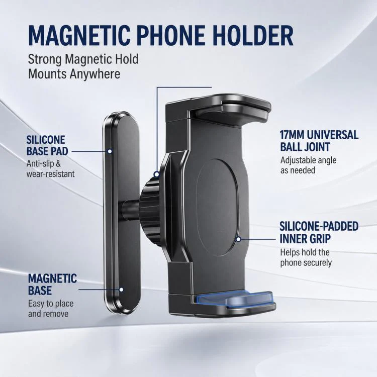 Magnetic Gym Phone Holder with Clip 360-degree Rotatable Workout Phone Mount C20C-J2(Black) - Image 4