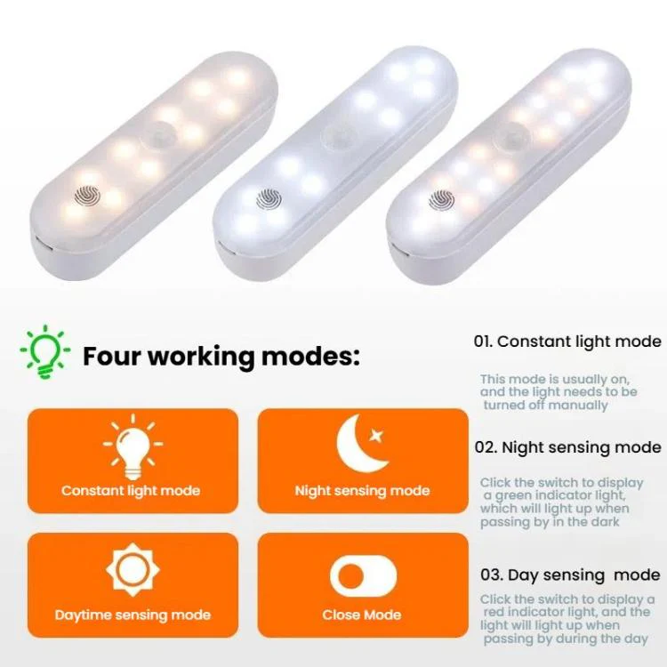 Magnetic LED Cabinet Light Motion Sensor Rechargeable Lamp 20 LEDs 3-color Temperature A68-3A-11cm - Image 3