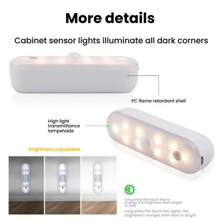 Magnetic LED Cabinet Light Motion Sensor Rechargeable Lamp 20 LEDs 3-color Temperature A68-3A-11cm - Image 4