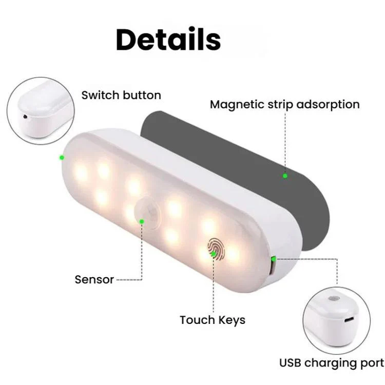 Magnetic LED Cabinet Light Motion Sensor Rechargeable Lamp 20 LEDs 3-color Temperature A68-3A-11cm - Image 7
