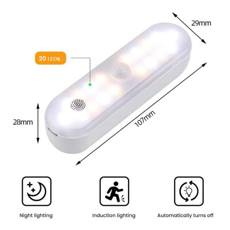 Magnetic LED Cabinet Light Motion Sensor Rechargeable Lamp 20 LEDs 3-color Temperature A68-3A-11cm - Image 9