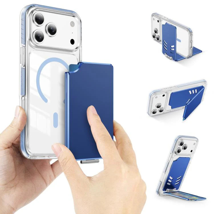 Magnetic Metal Card Clip Bag with Foldable Holder(Blue)