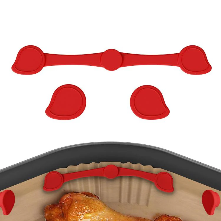 Magnetic Silicone Buckle for Air Fryer Parchment Paper Heat Resistant Liner Clips Teardrop Red