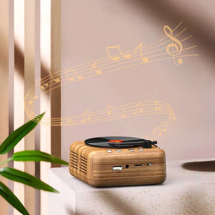 Manovo H3 Retro Vinyl Record Player Shape Mini Bluetooth Speaker, Color: Black - Image 6
