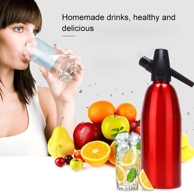 Manual Soda Siphon CO2 Dispenser Water Bubble Generator Cool Drink Cocktail Soda Machine Aluminum Bar DIY Soda Maker, Capacity: 1L(Red) - Image 6