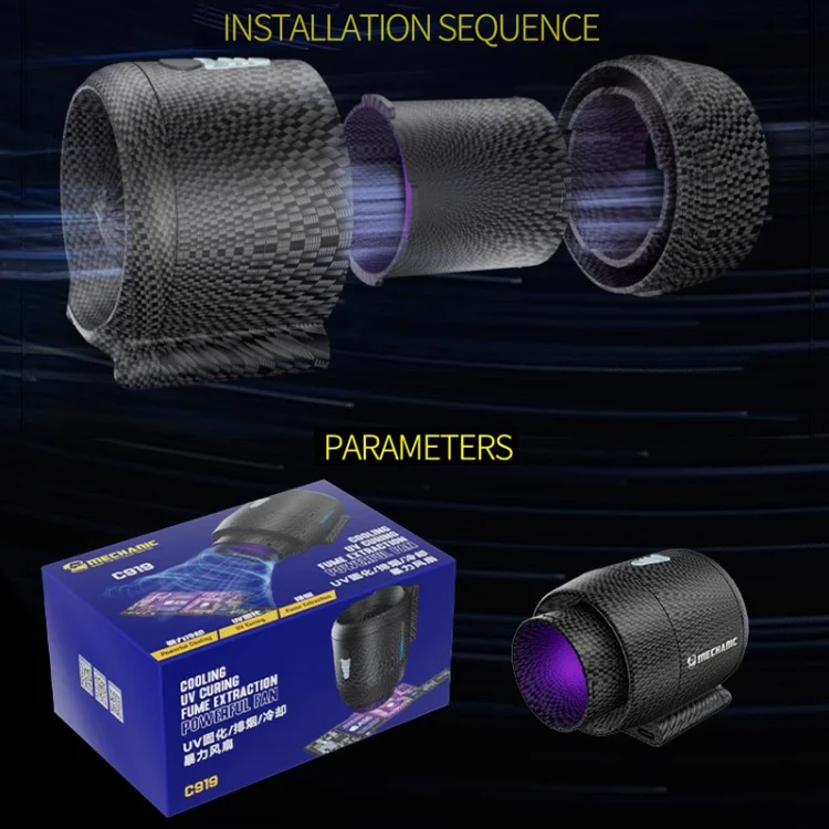Mechanic C919 3 in 1 Quick Cooling Fan + Fume Exhaust + UV Lamp for Motherboard Repair - Image 7