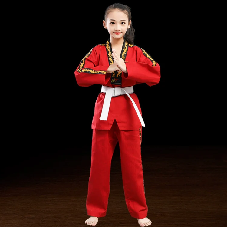 Men And Women Child Adult Cotton Taekwondo Clothing Training Uniforms, Size: 140(Dragon Red)