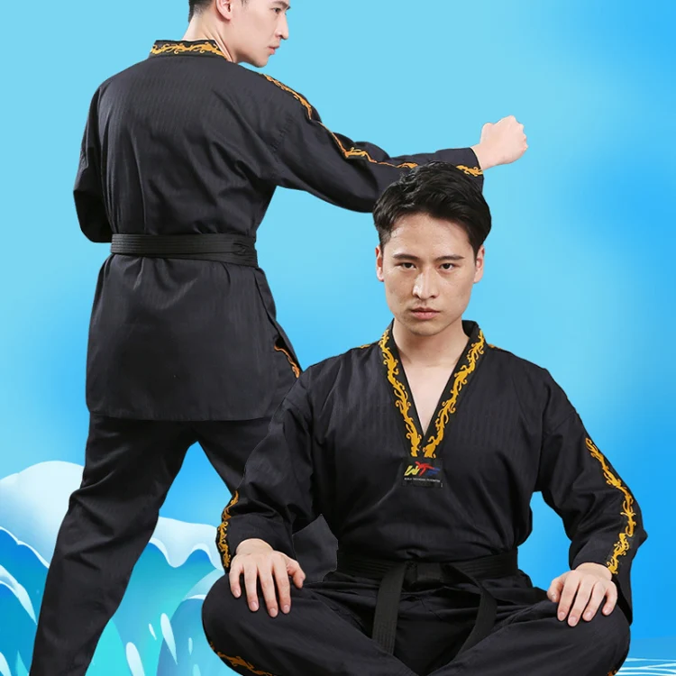 Men And Women Child Adult Cotton Taekwondo Clothing Training Uniforms, Size: 150(Dragon Black) - Image 2