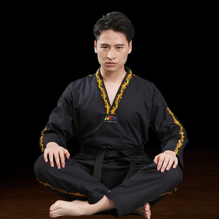 Men And Women Child Adult Cotton Taekwondo Clothing Training Uniforms, Size: 180(Dragon Black)