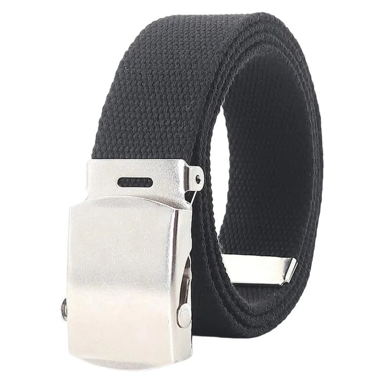 Men Canvas Web Belt 32mm Narrow Casual Belts With Slider Automatic Buckle, Length: 115cm(Black)