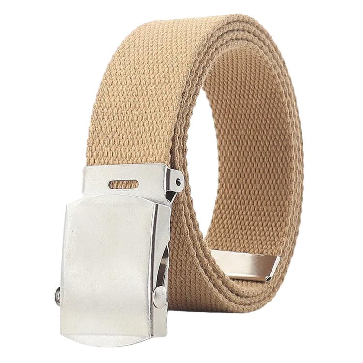 Men Canvas Web Belt 32mm Narrow Casual Belts With Slider Automatic Buckle, Length: 125cm(Dark Khaki)