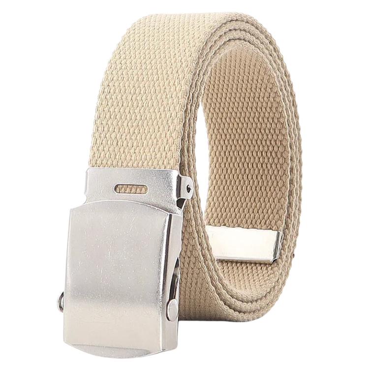 Men Canvas Web Belt 32mm Narrow Casual Belts With Slider Automatic Buckle, Length: 135cm(Khaki)