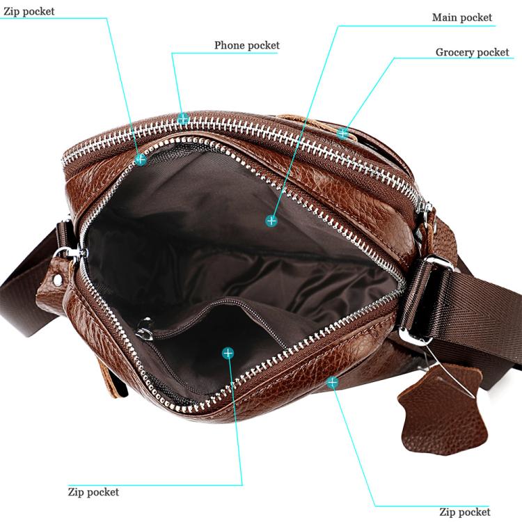 Men Casual Genuine Leather Crossbody Shoulder Bag(Black) - Image 5