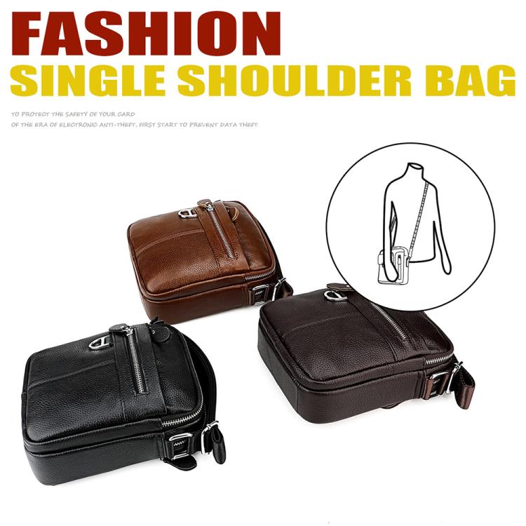 Men Casual Genuine Leather Crossbody Shoulder Bag(Coffee) - Image 2