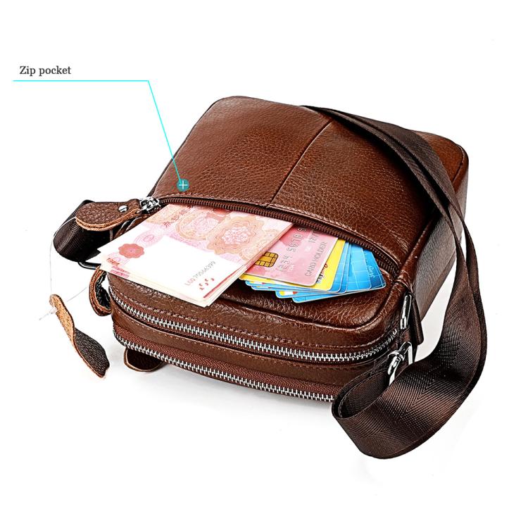 Men Casual Genuine Leather Crossbody Shoulder Bag(Coffee) - Image 7