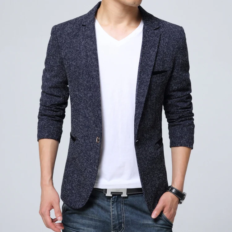 Men Casual Suit Blazer Slim Business Suit Jacket, Size: L(Blue)