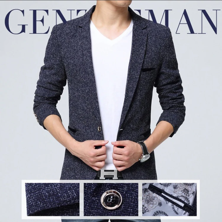 Men Casual Suit Blazer Slim Business Suit Jacket, Size: M(Black) - Image 5