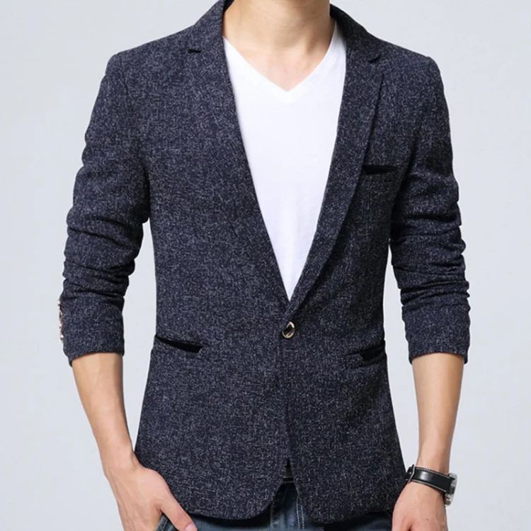 Men Casual Suit Blazer Slim Business Suit Jacket, Size: M(Blue) - Image 2