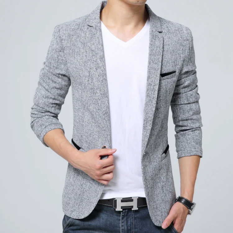 Men Casual Suit Blazer Slim Business Suit Jacket, Size: M(Gray)