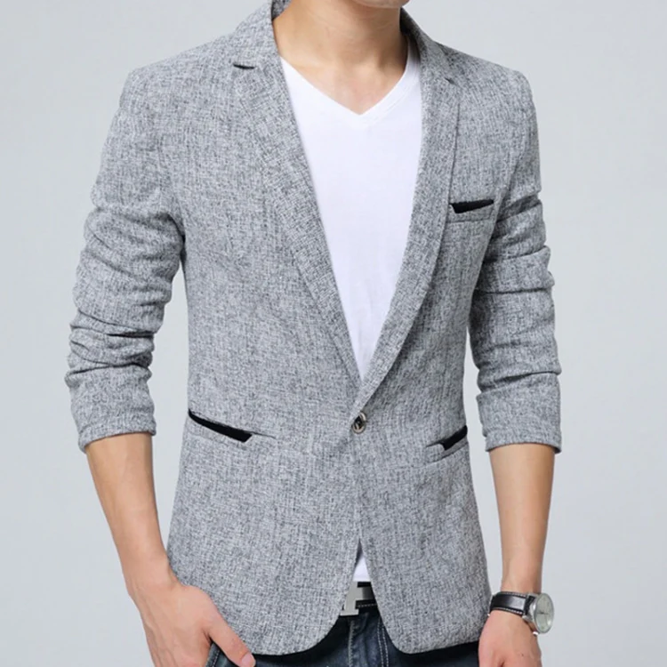 Men Casual Suit Blazer Slim Business Suit Jacket, Size: M(Gray) - Image 2