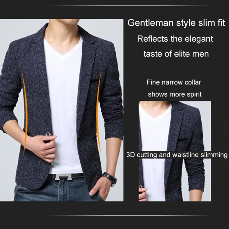 Men Casual Suit Blazer Slim Business Suit Jacket, Size: M(Gray) - Image 6