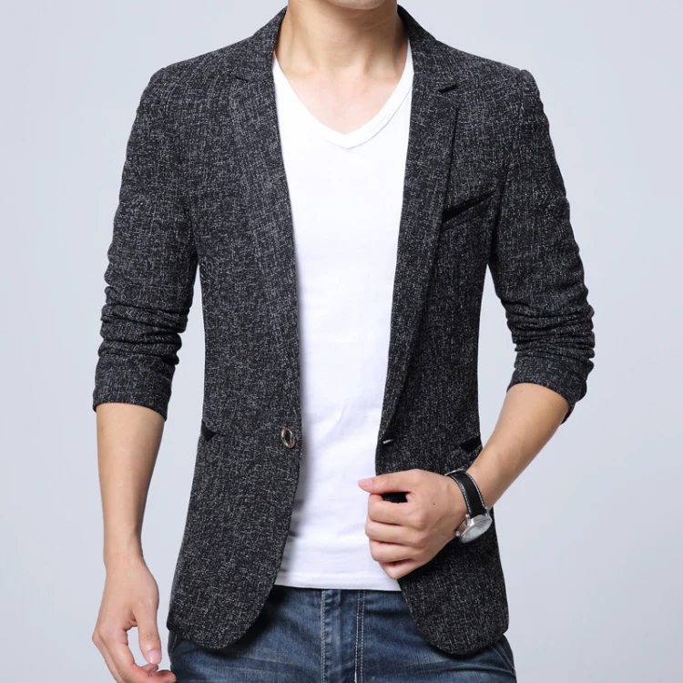 Men Casual Suit Blazer Slim Business Suit Jacket, Size: XXXL(Black)